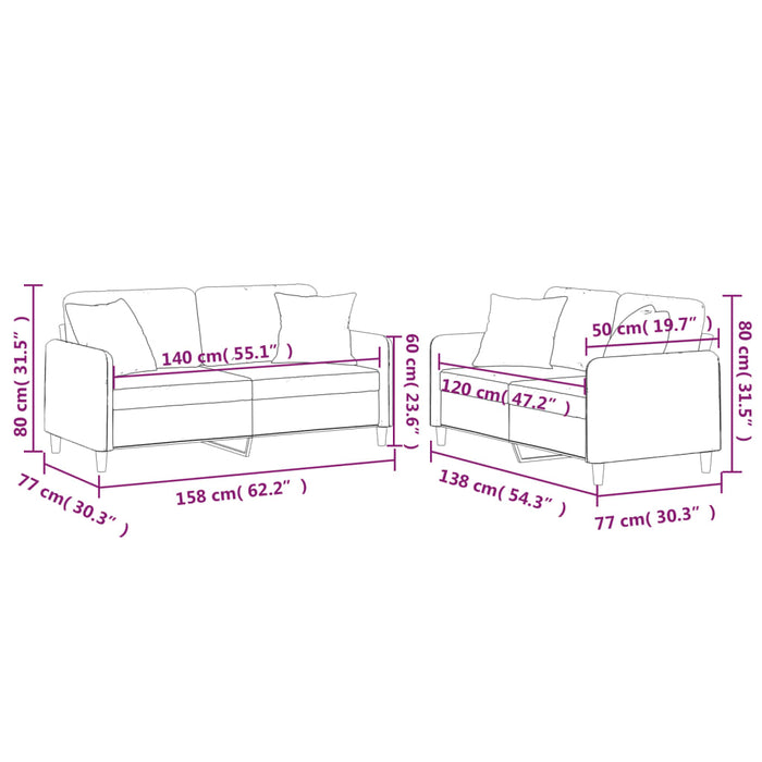 Set de canapele cu perne, 2 piese, negru, material textil - WALTI WALTI