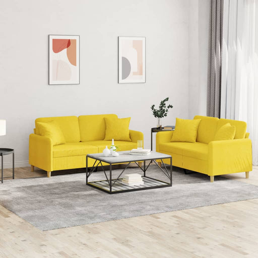 Set de canapele cu perne, 2 piese, galben deschis, textil - WALTI WALTI