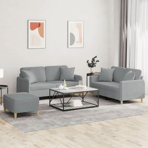 Set de canapele cu perne, 3 piese, gri deschis, textil - WALTI WALTI