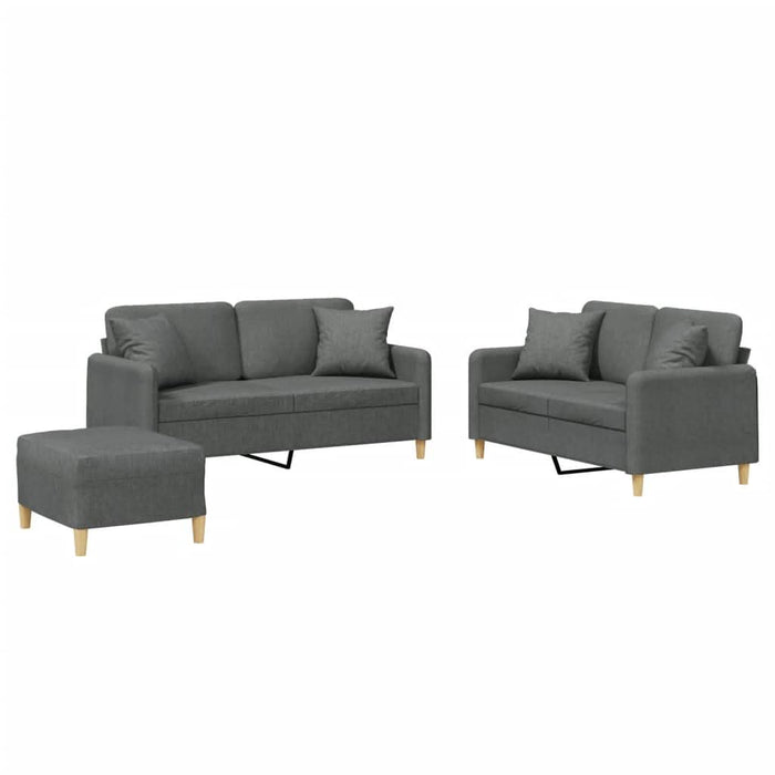 Set de canapele cu perne, 3 piese, gri închis, textil - WALTI WALTI