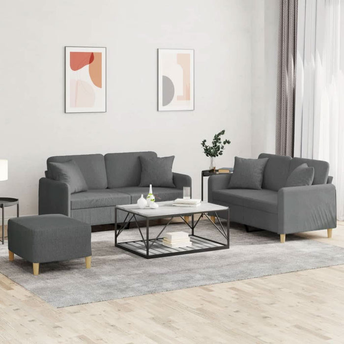 Set de canapele cu perne, 3 piese, gri închis, textil - WALTI WALTI