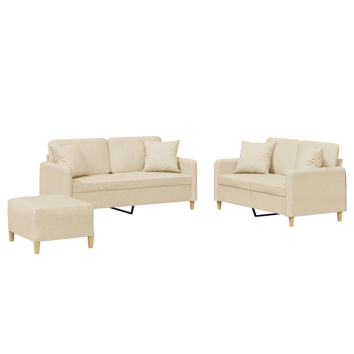 Set de canapele cu perne, 3 piese, crem, textil - WALTI WALTI