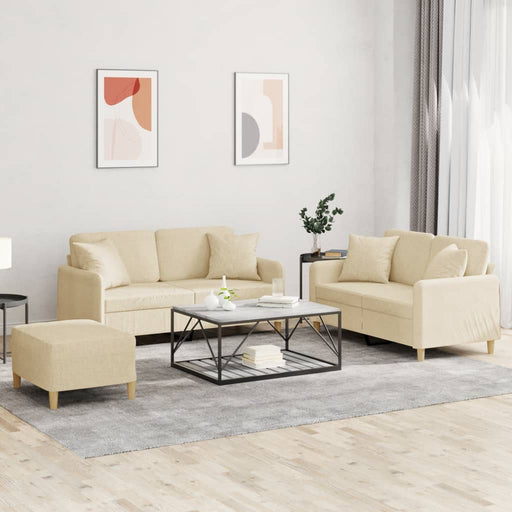 Set de canapele cu perne, 3 piese, crem, textil - WALTI WALTI