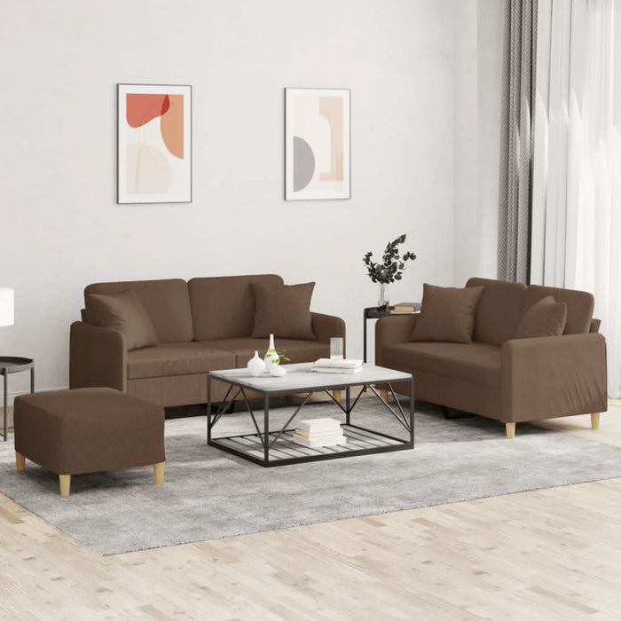 Set de canapele cu perne, 3 piese, maro, textil - WALTI WALTI