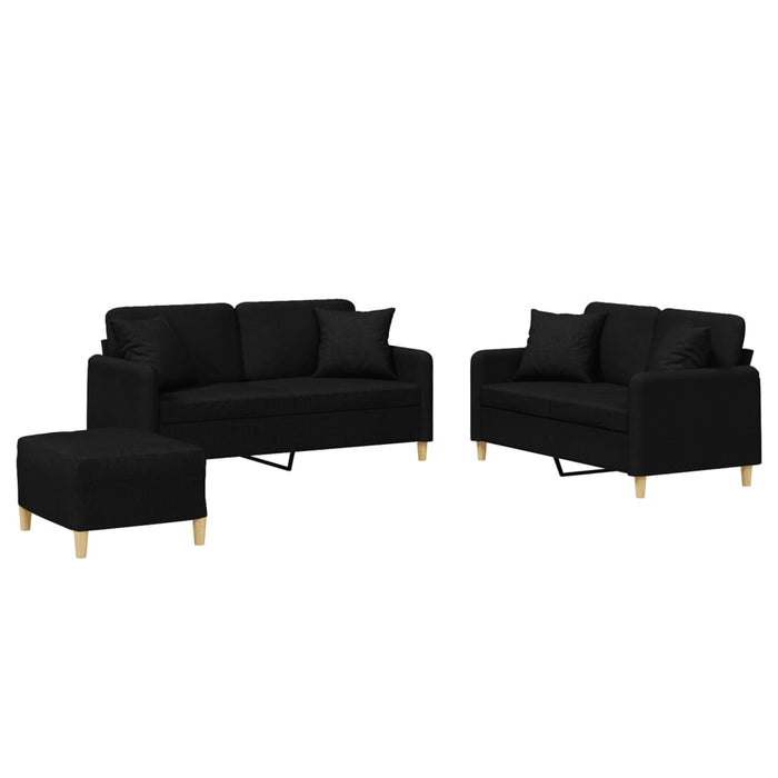 Set de canapele cu perne, 3 piese, negru, textil - WALTI WALTI