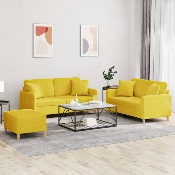 Set de canapele cu perne, 3 piese, galben deschis, textil - WALTI WALTI