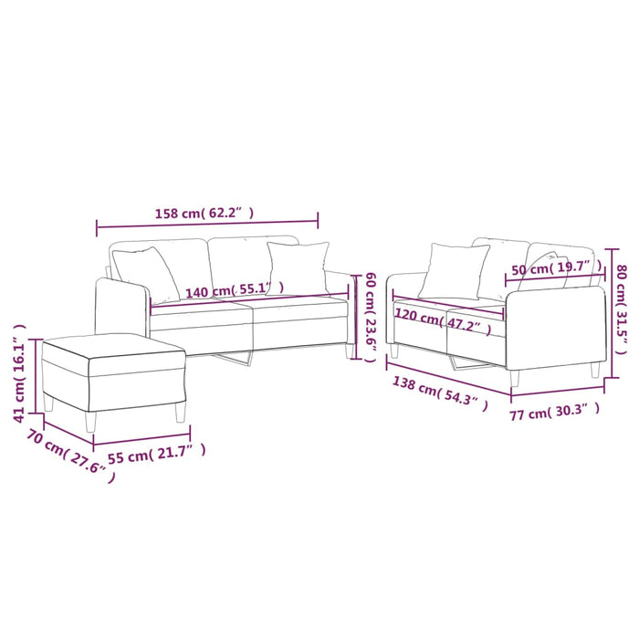 Set canapea cu perne, 3 piese, roșu vin, material textil WALTI