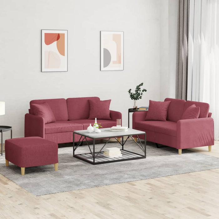 Set canapea cu perne, 3 piese, roșu vin, material textil WALTI