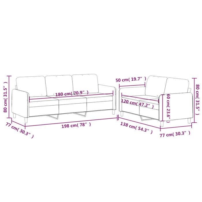 Set de canapele cu perne, 2 piese, crem, textil - WALTI WALTI