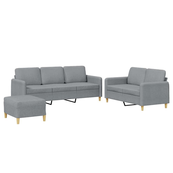 Set de canapele cu perne, 3 piese, gri deschis, textil - WALTI WALTI
