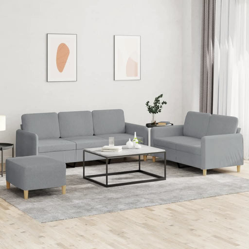 Set de canapele cu perne, 3 piese, gri deschis, textil - WALTI WALTI