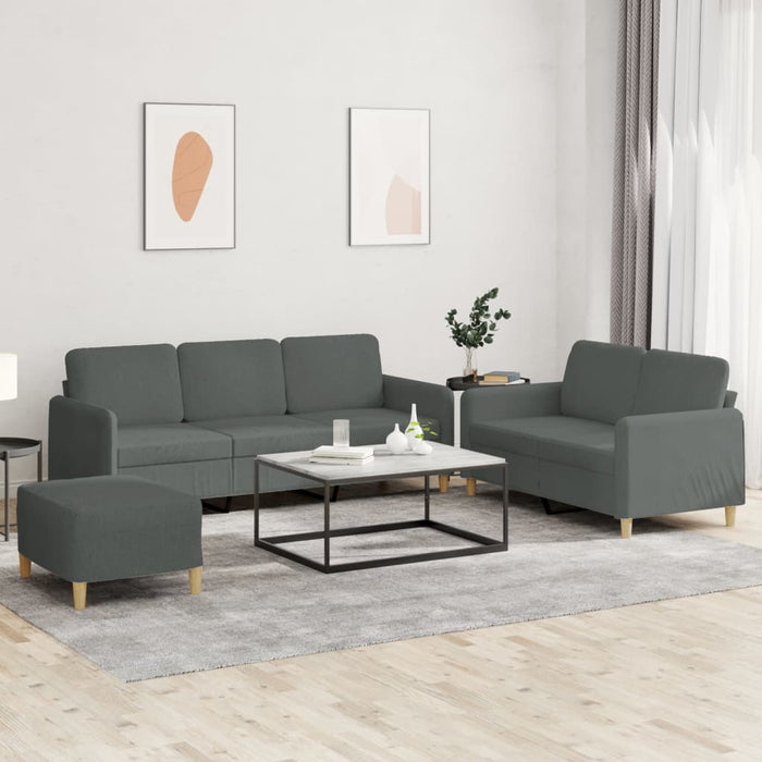 Set de canapele cu perne, 3 piese, gri închis, textil - WALTI WALTI