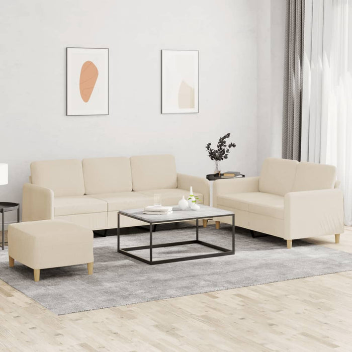 Set de canapele cu perne, 3 piese, crem, textil - WALTI WALTI