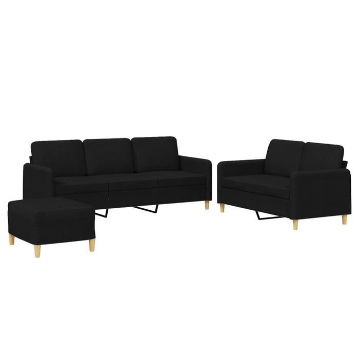 Set de canapele cu perne, 3 piese, negru, textil - WALTI WALTI