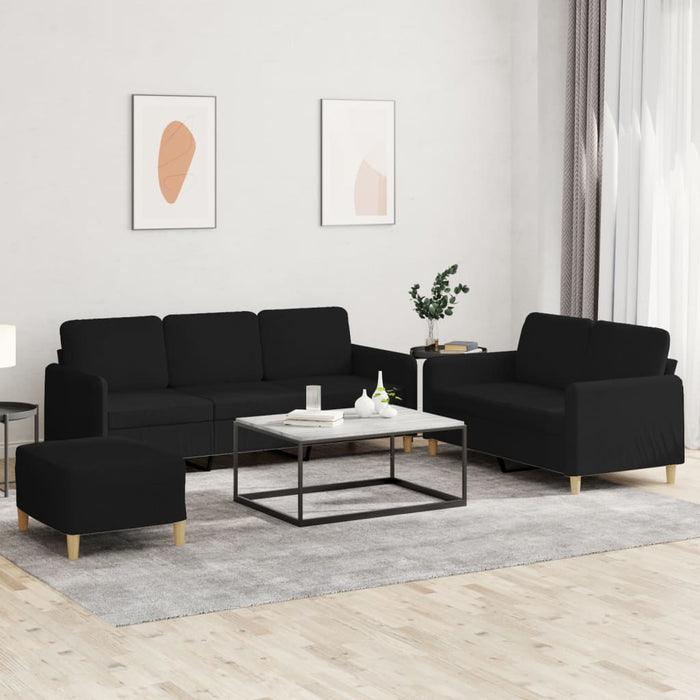Set de canapele cu perne, 3 piese, negru, textil - WALTI WALTI