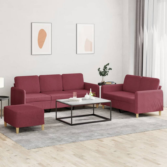 Set canapea cu perne, 3 piese, roșu vin, material textil - WALTI WALTI