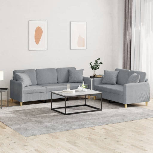 Set de canapele cu perne, 2 piese, gri deschis, material textil - WALTI WALTI