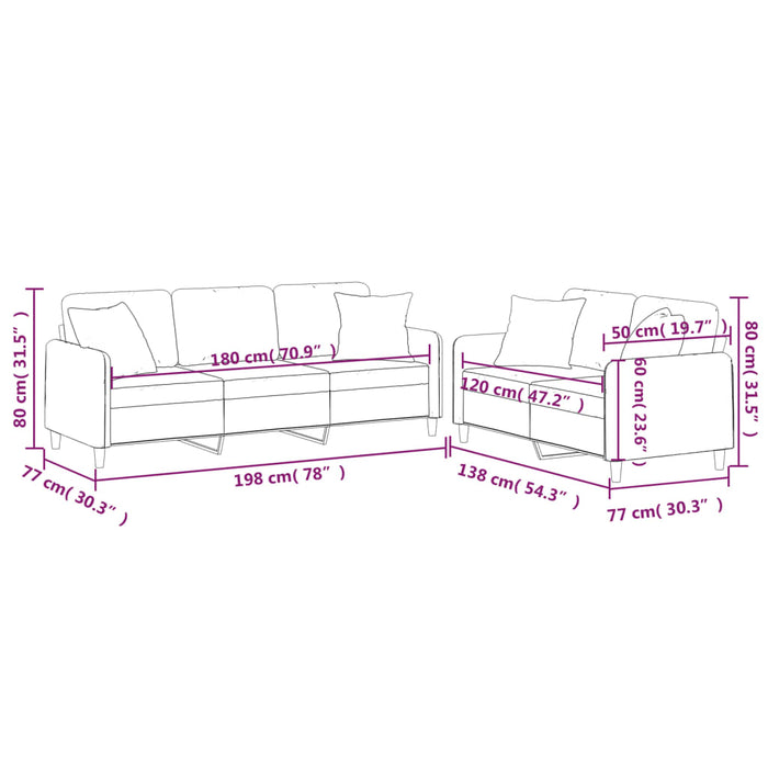 Set de canapele cu perne, 2 piese, gri închis, material textil - WALTI WALTI