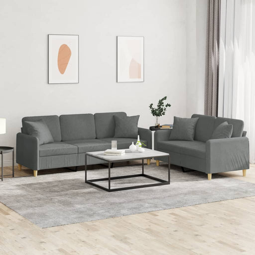 Set de canapele cu perne, 2 piese, gri închis, material textil - WALTI WALTI