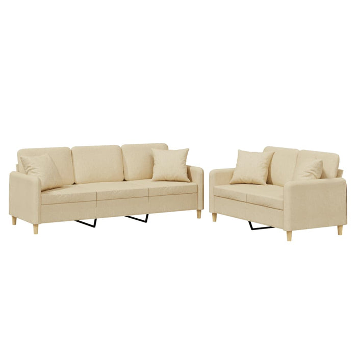 Set de canapele cu perne, 2 piese, crem, material textil - WALTI WALTI