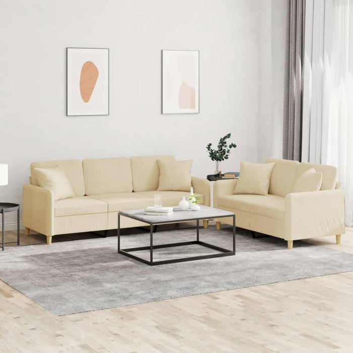 Set de canapele cu perne, 2 piese, crem, material textil - WALTI WALTI