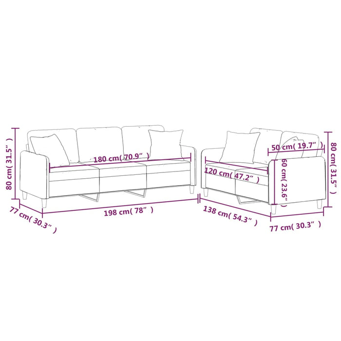 Set de canapele cu perne, 2 piese, negru, material textil - WALTI WALTI