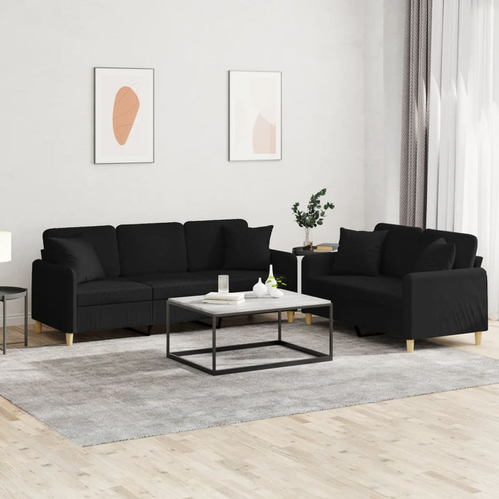 Set de canapele cu perne, 2 piese, negru, material textil - WALTI WALTI