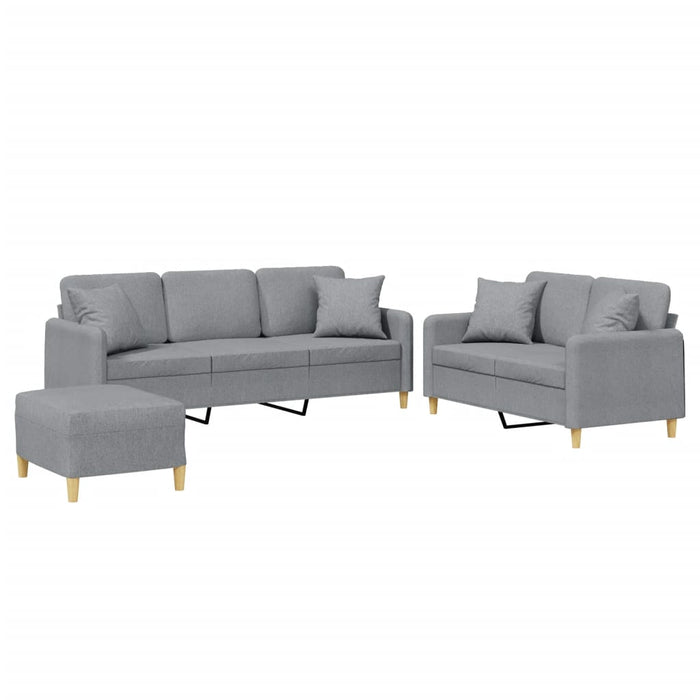 Set de canapele cu perne, 3 piese, gri deschis, textil - WALTI WALTI