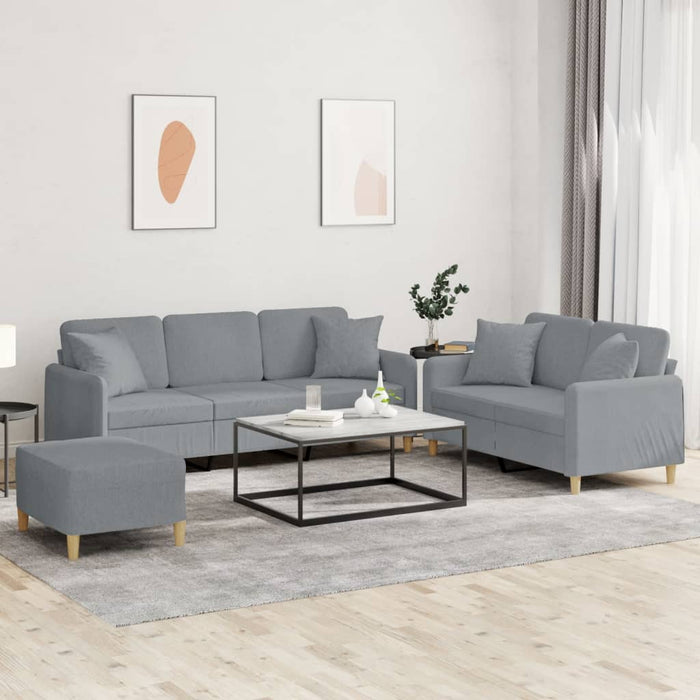 Set de canapele cu perne, 3 piese, gri deschis, textil - WALTI WALTI
