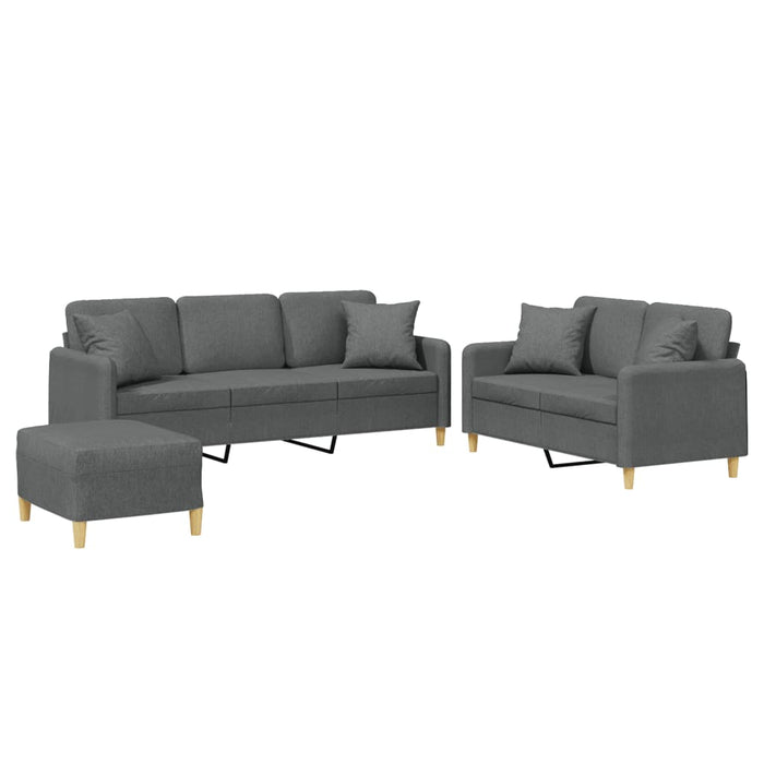 Set de canapele cu perne, 3 piese, gri închis, textil - WALTI WALTI