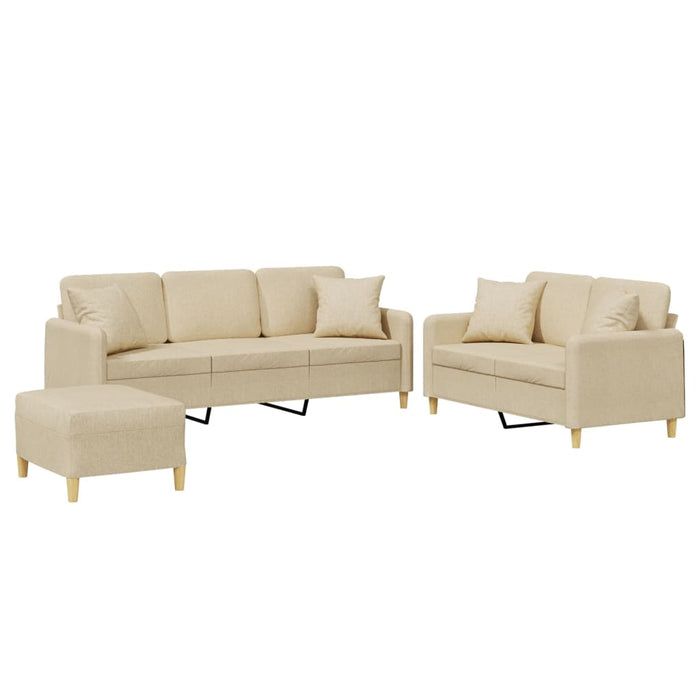 Set de canapele cu perne, 3 piese, crem, textil - WALTI WALTI