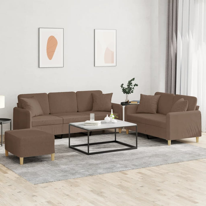 Set de canapele cu perne, 3 piese, maro, textil - WALTI WALTI