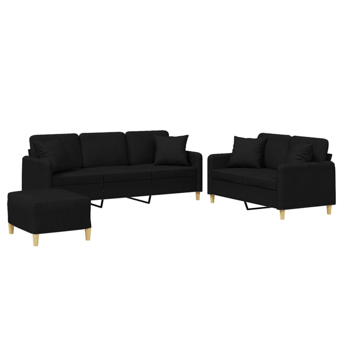 Set de canapele cu perne, 3 piese, negru, textil - WALTI WALTI
