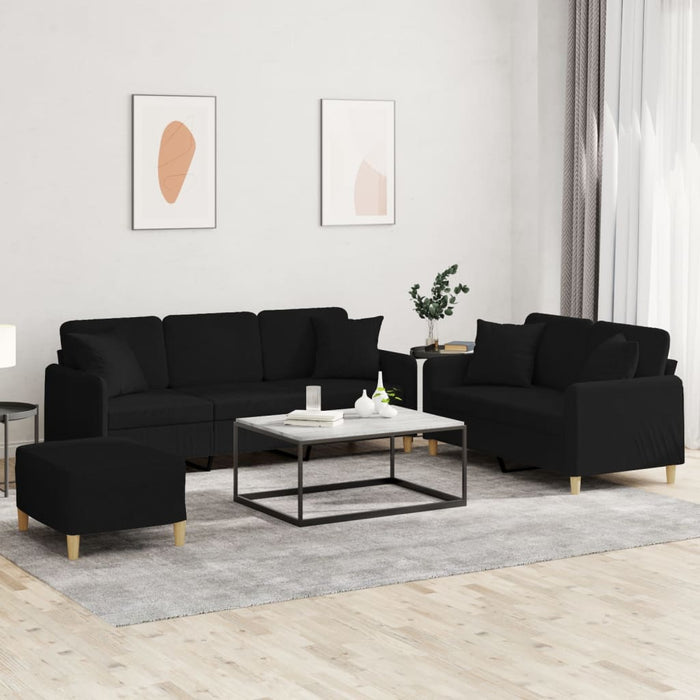 Set de canapele cu perne, 3 piese, negru, textil - WALTI WALTI