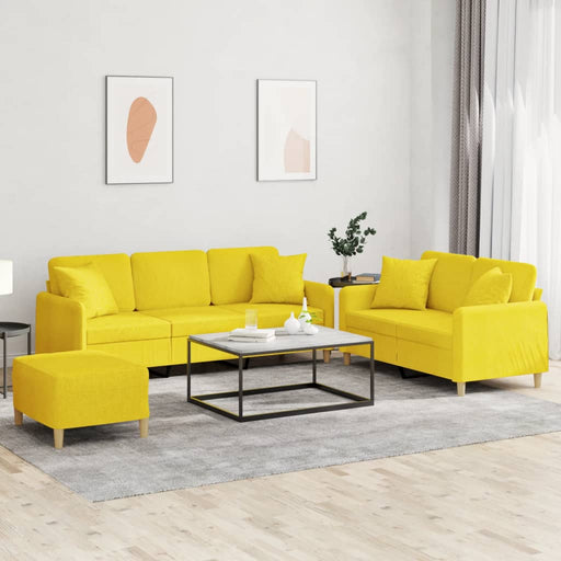 Set de canapele cu perne, 3 piese, galben deschis, textil - WALTI WALTI
