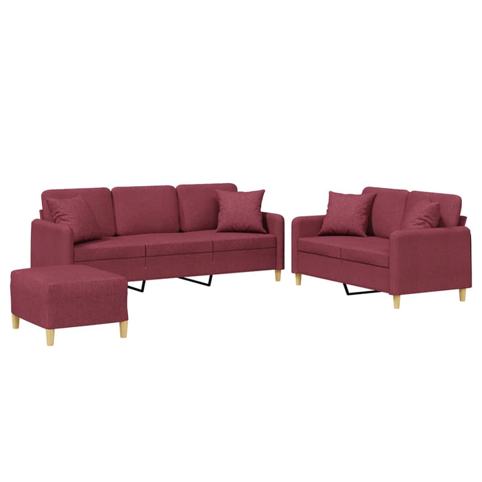 Set canapea cu perne, 3 piese, roșu vin, material textil WALTI
