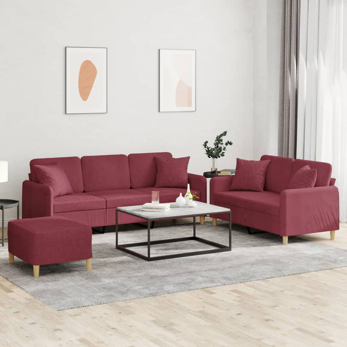 Set canapea cu perne, 3 piese, roșu vin, material textil WALTI