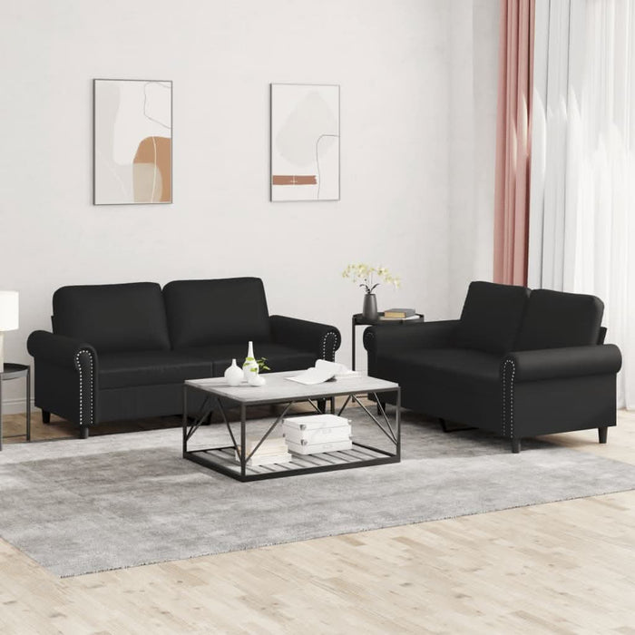 Set de canapele cu perne, 2 piese, negru, piele ecologică - WALTI WALTI