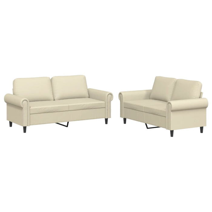 Set de canapele cu perne, 2 piese, crem, piele ecologică - WALTI WALTI