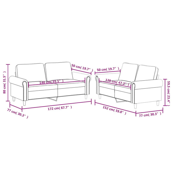 Set de canapele cu perne, 2 piese, crem, piele ecologică - WALTI WALTI