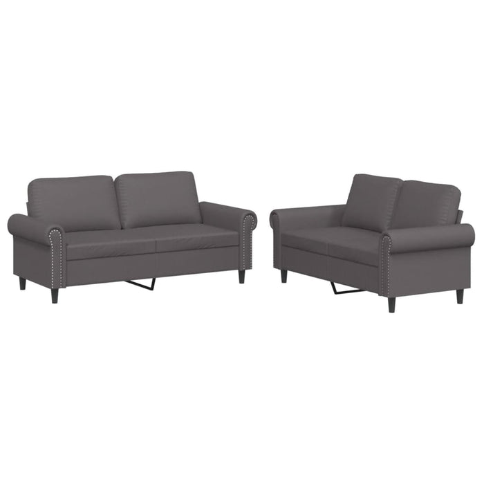 Set de canapele cu perne, 2 piese, gri, piele ecologică - WALTI WALTI