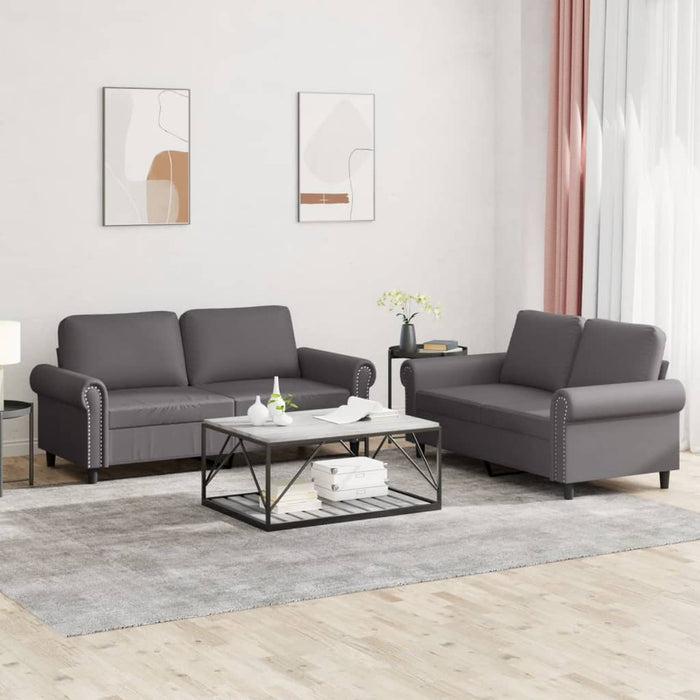 Set de canapele cu perne, 2 piese, gri, piele ecologică - WALTI WALTI