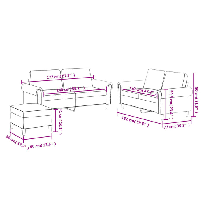 Set de canapele cu perne, 3 piese, negru, piele ecologică - WALTI WALTI