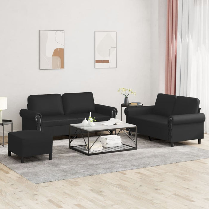 Set de canapele cu perne, 3 piese, negru, piele ecologică - WALTI WALTI