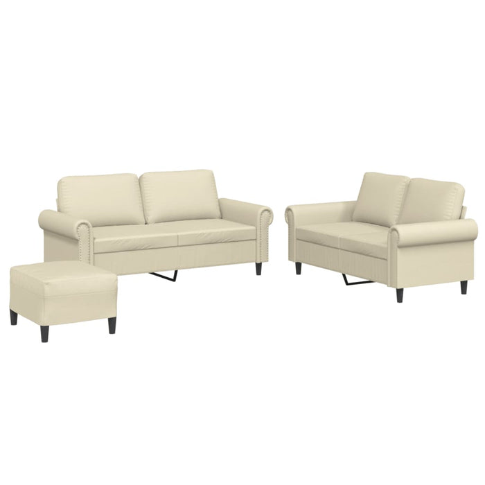 Set de canapele cu perne, 3 piese, crem, piele ecologică - WALTI WALTI