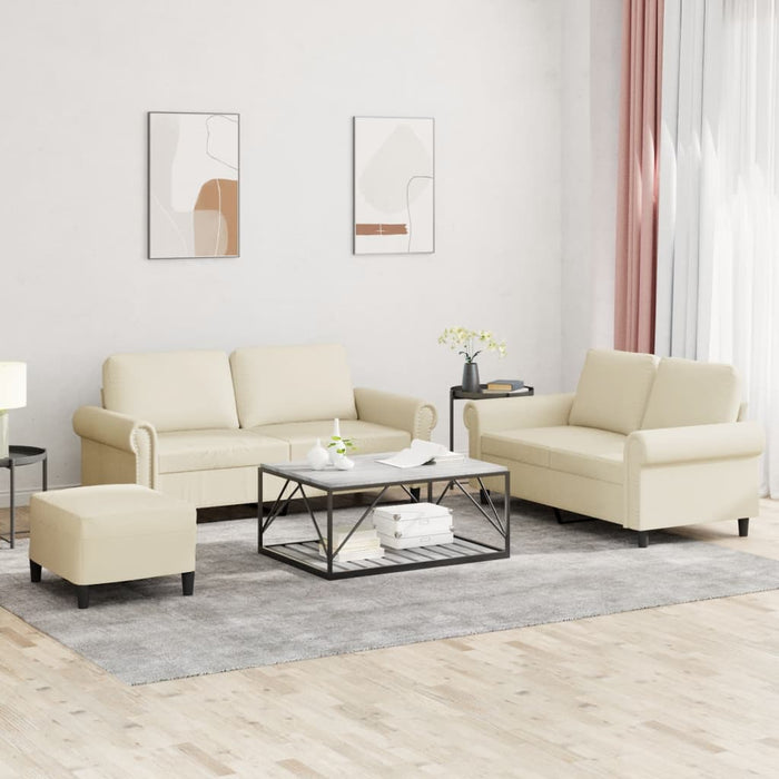 Set de canapele cu perne, 3 piese, crem, piele ecologică - WALTI WALTI