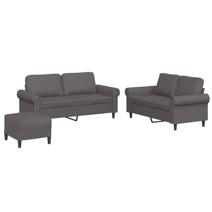 Set de canapele cu perne, 3 piese, gri, piele ecologică - WALTI WALTI