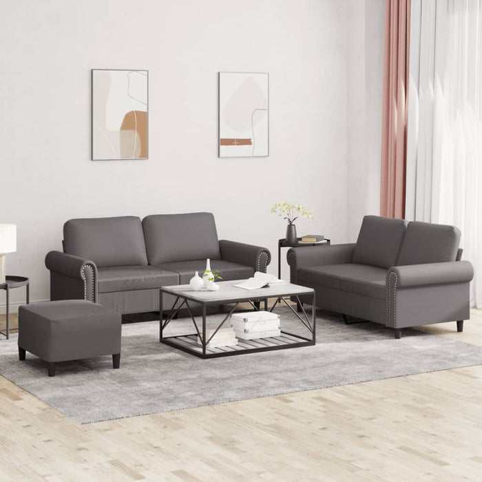 Set de canapele cu perne, 3 piese, gri, piele ecologică - WALTI WALTI