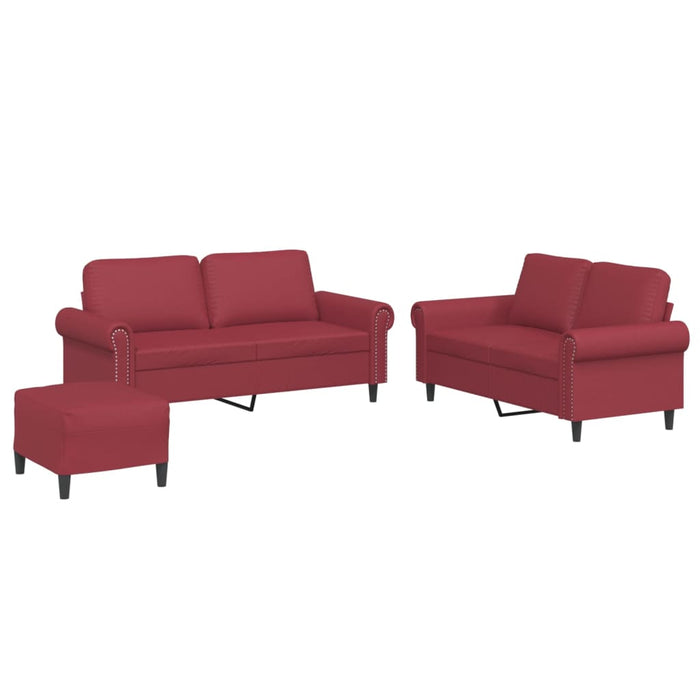 Set de canapele cu perne, 3 piese, roșu vin, piele ecologică - WALTI WALTI