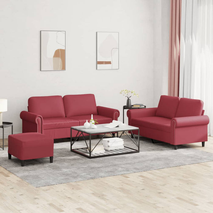 Set de canapele cu perne, 3 piese, roșu vin, piele ecologică - WALTI WALTI